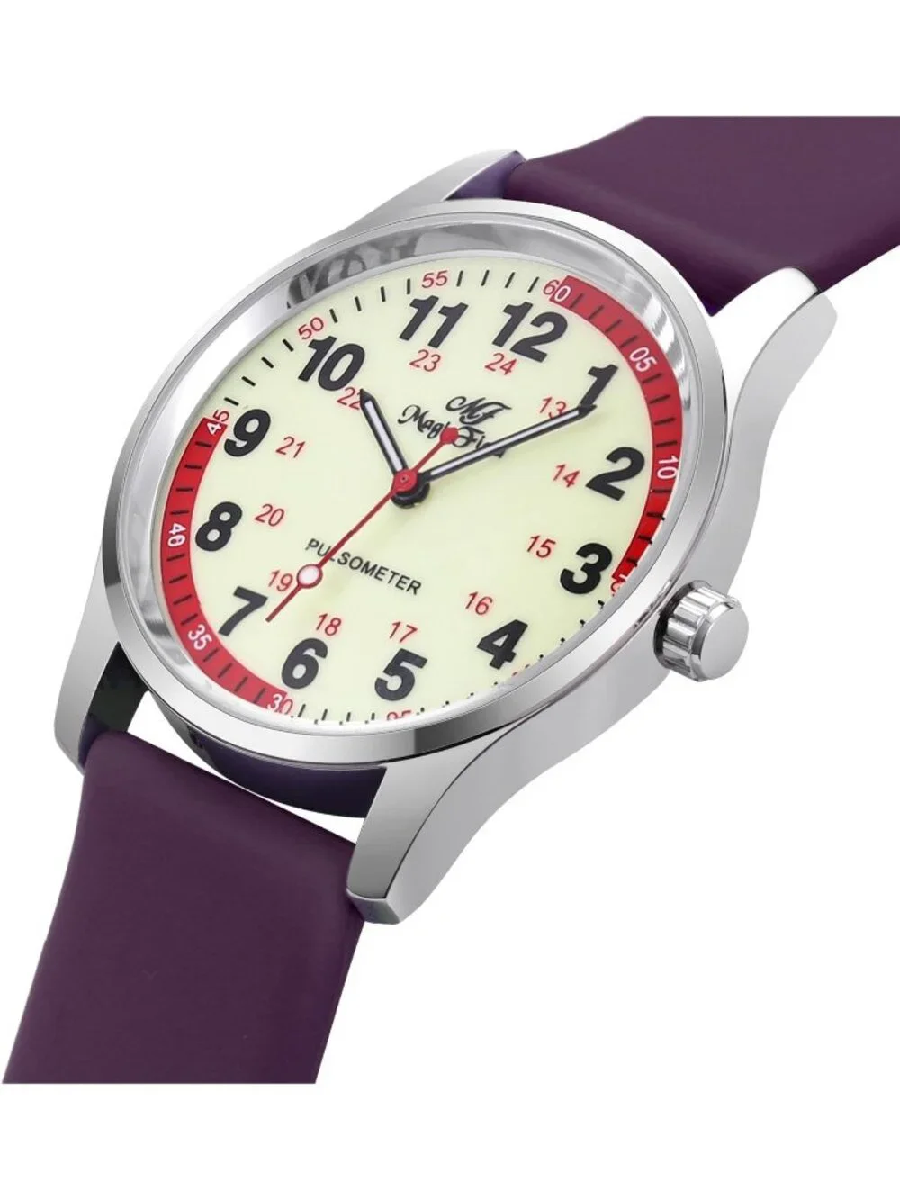 Women's Silver Purple Easy to Read Military Time Waterproof Luminous Wrist Watch